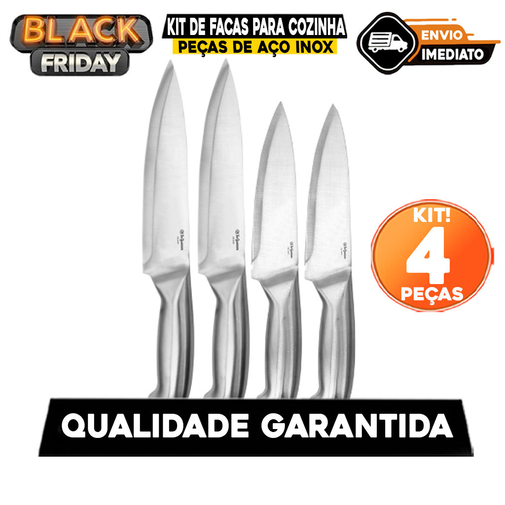 Kit 4 Pçs Faca 6 Faca 7 Profissional Inteiriço Aço Inox para Churrasco Açougue Cozinha