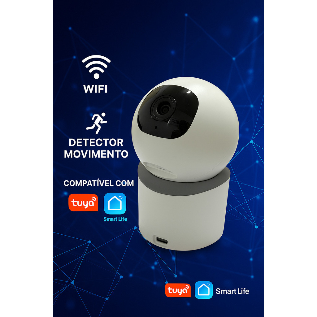 Câmera de Segurança Smart Wi-Fi 3mp HD 360ºc/Visão Noturna, Áudio e Compatível c/Alexa, Tuya, Google