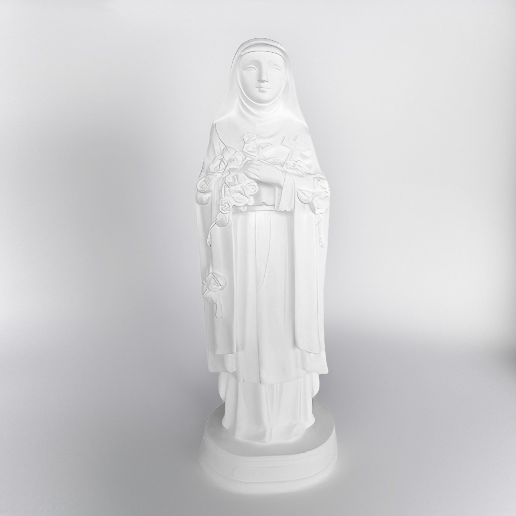 Santa Terezinha 20cm em Gesso Cru Branco Imagem Sacra para Artesanato e Decoração