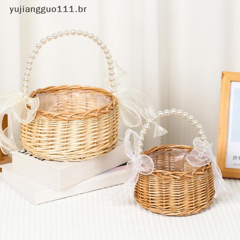 # Novo Cesta De Arranjo De Flores Amarelas De Vime De Salgueiro Pequena Tecido Resistente Artesanal .