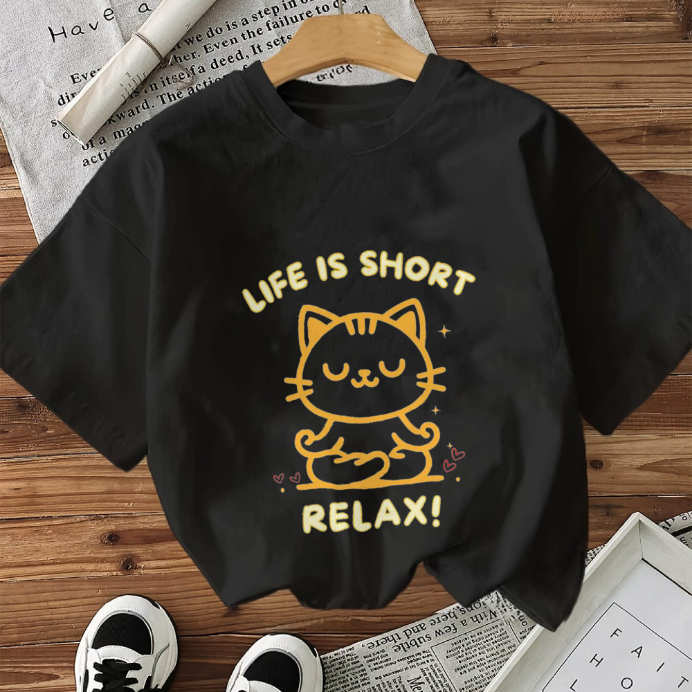 Camiseta Masculina Life is Short Relax Gato Streetwear 2025 Novo