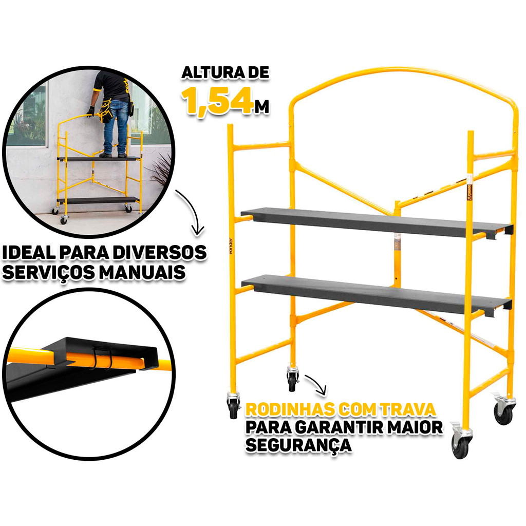 Andaime Dobrável Portátil Até 225kg Com 2 Plataforma E Barra De Segurança Vonder - Home & Living