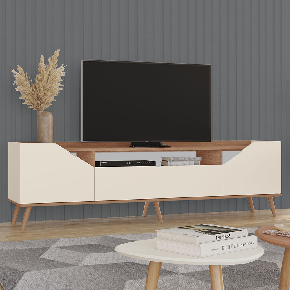 Rack Danielle 100% MDF Tuboarte 3 Porta e Pés Estilo Retrô em Oferta na Shopee