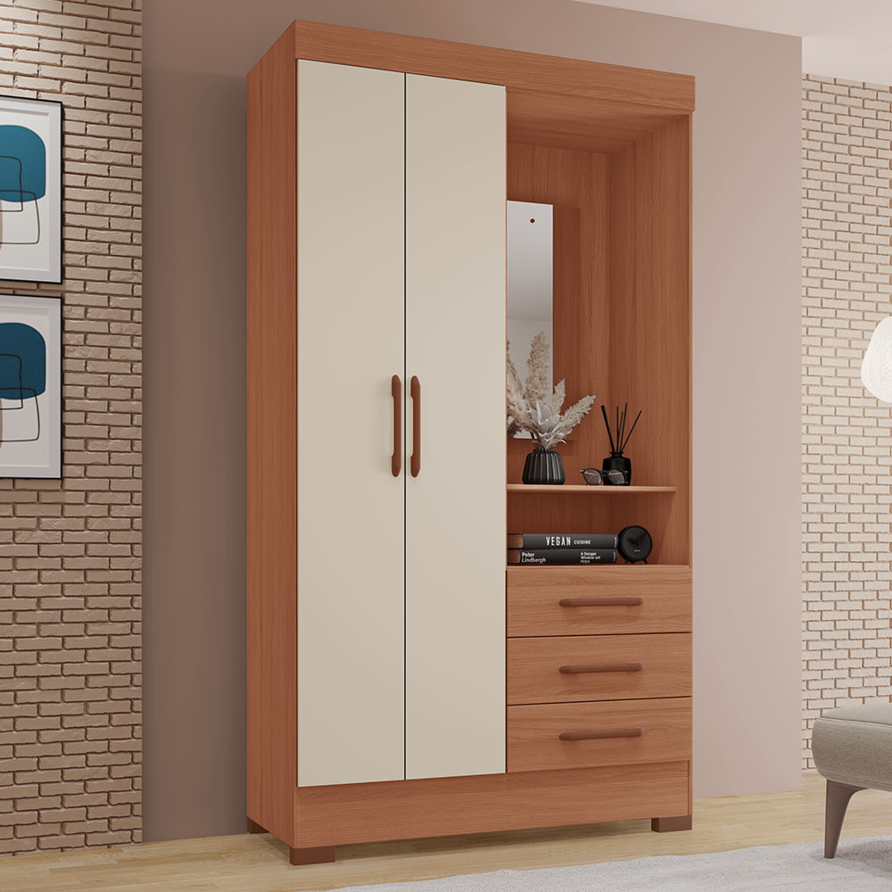 Guarda-Roupas Dinamarca 100% MDF 2 Portas 3 Gavetas 1 Espelho