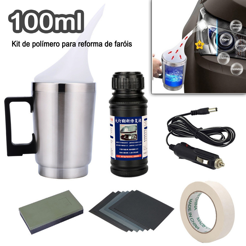 Polímero revitalizante para vidro de farol de carro 100ml com conjunto de copo atomizador de vapor