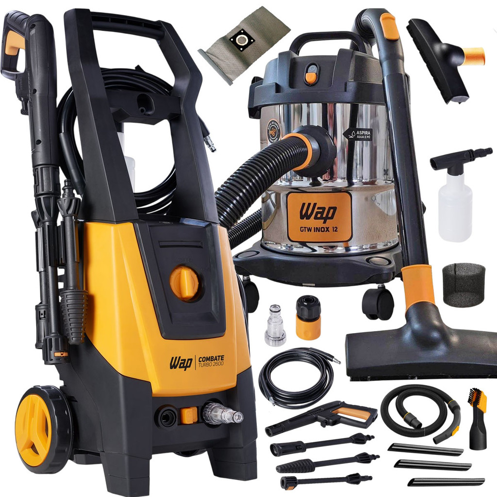 Kit Limpeza Lavadora de Alta Pressão 1700W Potente E Aspirador Água e Pó Com Rodas Soprador WAP em Oferta na Shopee