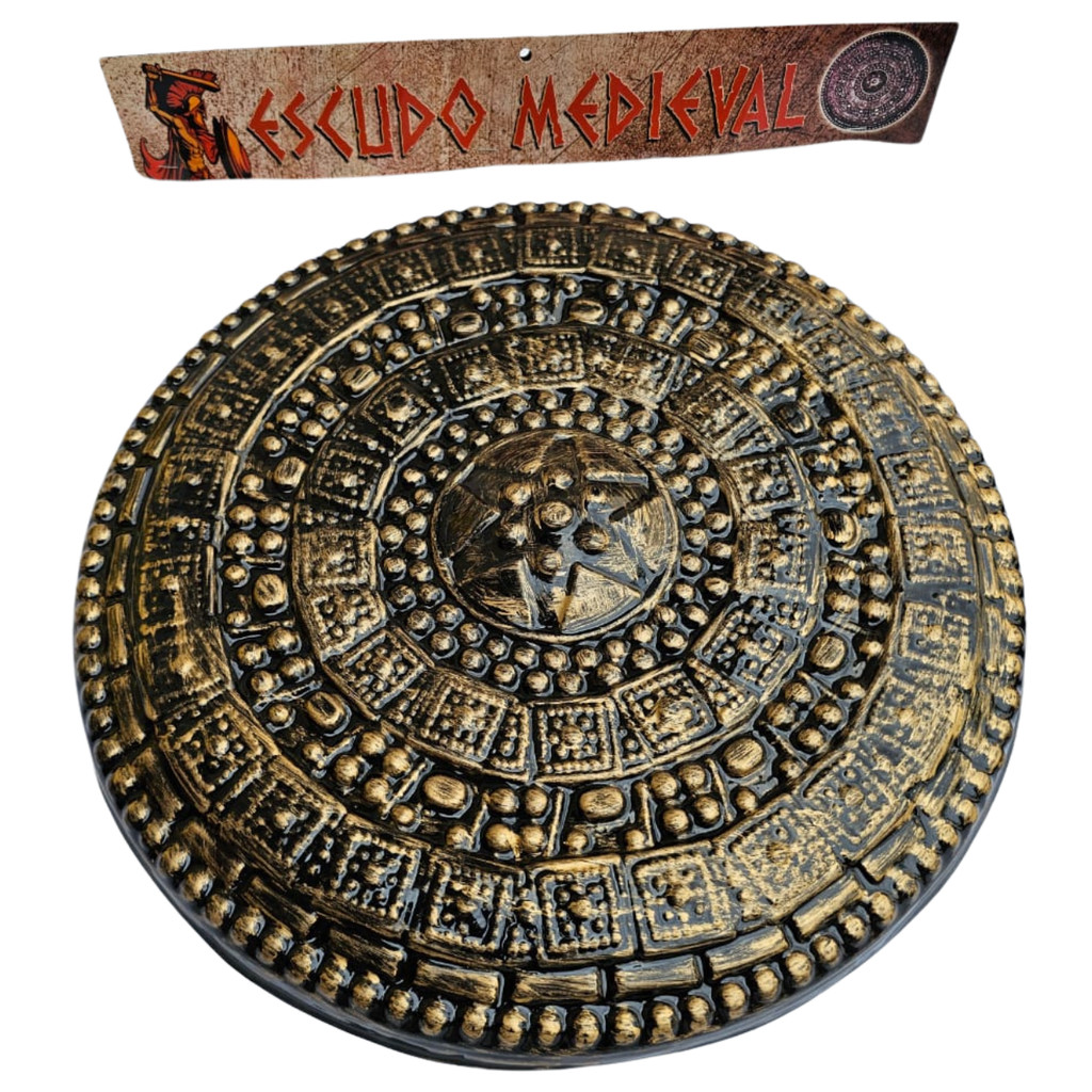 ESCUDO MEDIEVAL DOURADO BRINQUEDO FESTA COSPLAY