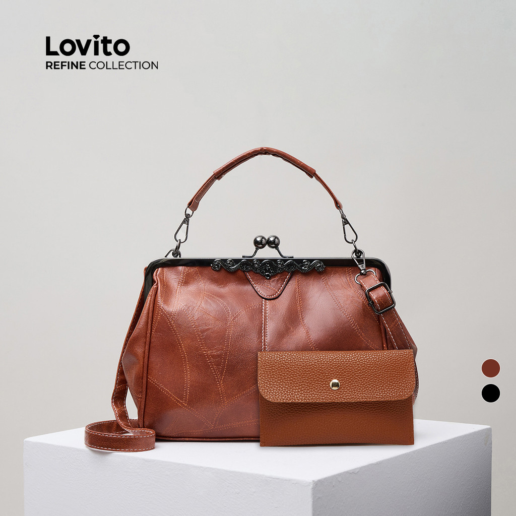 Lovito Elegante bolsa de clipe simples retrô para viagem de negócios bolsa de ombro pu brilhante para mulheres LFA53131 em Oferta na Shopee