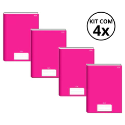 Kit Com 4 Caderno Brochura 96 Fls Pautado Capa Dura - Stiff KITS:KIT 02