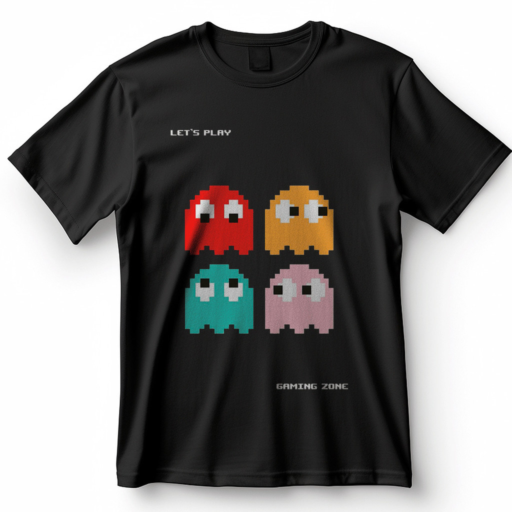 Camiseta Pac-Man Fantasmas Coloridos Pixel Art Jogos Clássicos Blusa Camisa 100% Algodão