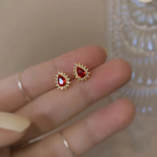 S925 prata esterlina vermelho zircão brincos simples moda jóias senhoras presente em Oferta na Shopee