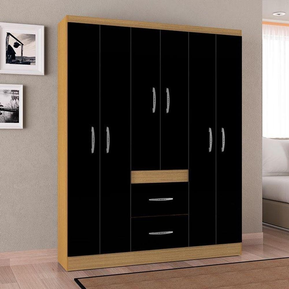 Guarda Roupa Casal Ambiente Milão 6 Portas Damasco Preto – Poquema em Oferta na Shopee