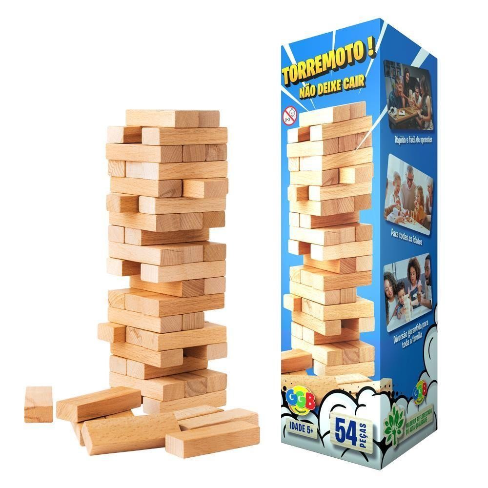 Brinquedo Jogo Torre Maluca Não Deixe Cair 54 Peças Madeira
