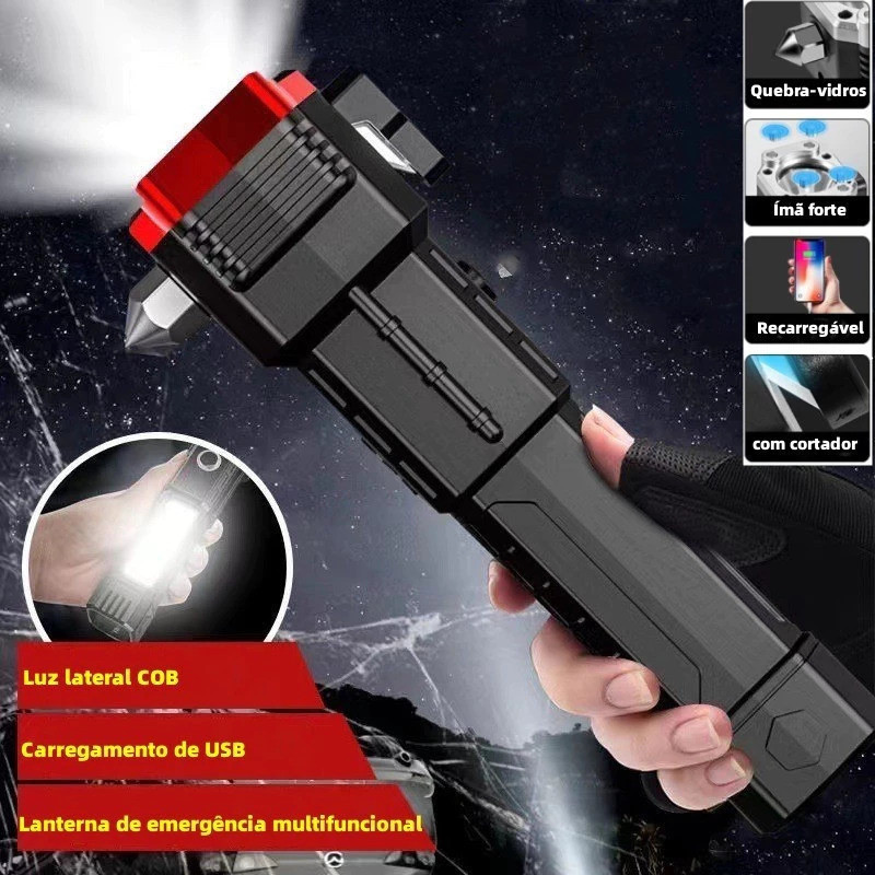 Lanterna Tática LED Recarregável USB Militar Potente Multifuncional Longo Alcance A Prova D' Água