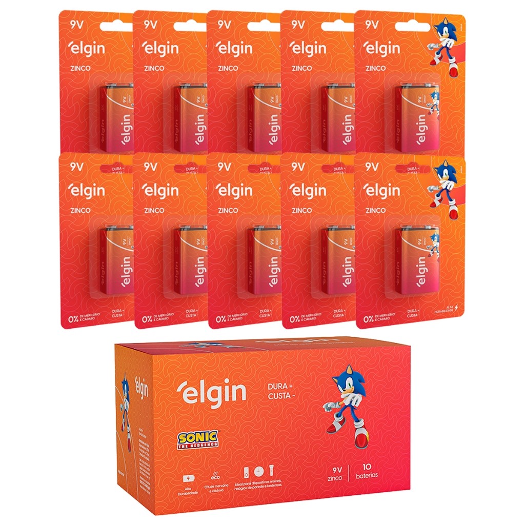 Imagem Pilhas 9v Zinco Carvão Elgin Kit 3 a 10 Cartelas Brinquedos Violão Monte o seu Kit