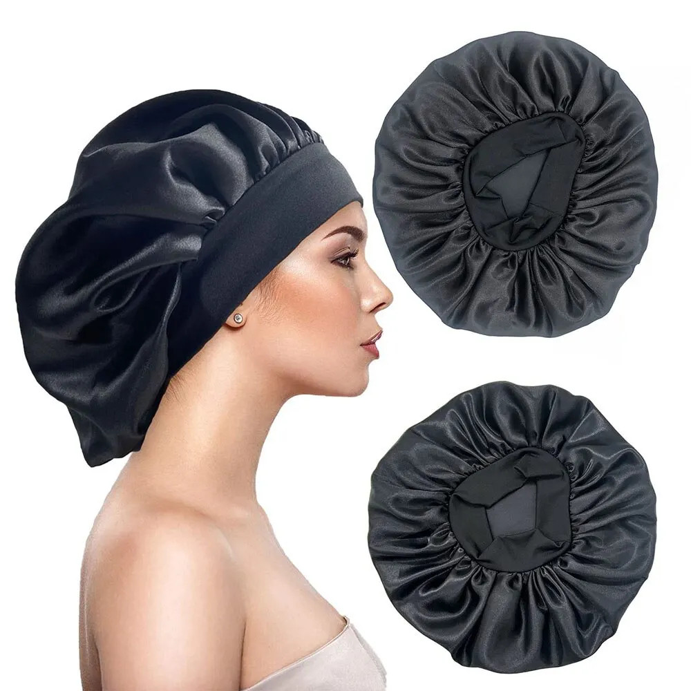 Grande Gorro De Cabelo De Seda Acetinada Com Faixa Larga , Touca De Dormir Para Cuidados Os Cabelos Naturais , Cacheados