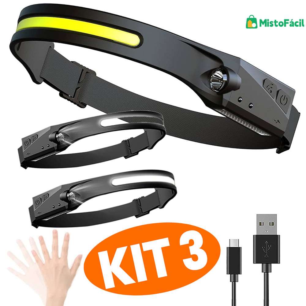 Farol Recarregável 3 led Corpo Esportes Camping Lanterna Luz com USB