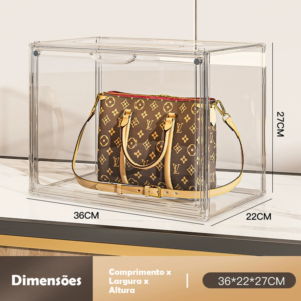 Caixa Organizadora Bolsas Acrílico Grande Transparentes Multifuncional Empilhável Resistente a Poeira e Humidade