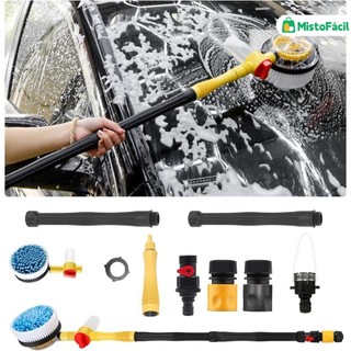 Kit de Lavagem de Carro Escova Rotativa com Pistola de Alta Pressão e Mangueira