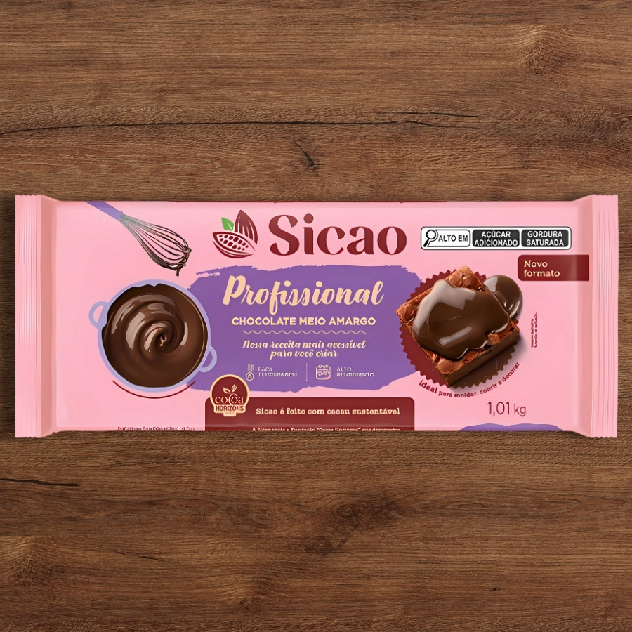 Chocolate Meio Amargo Profissional - Barra - 1,01kg - 1 unidade - Sicao - Rizzo