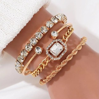 Pulseira feminina luxuosa vintage com diamantes e cristal, conjunto de 4 peças de joias femininas em Oferta na Shopee