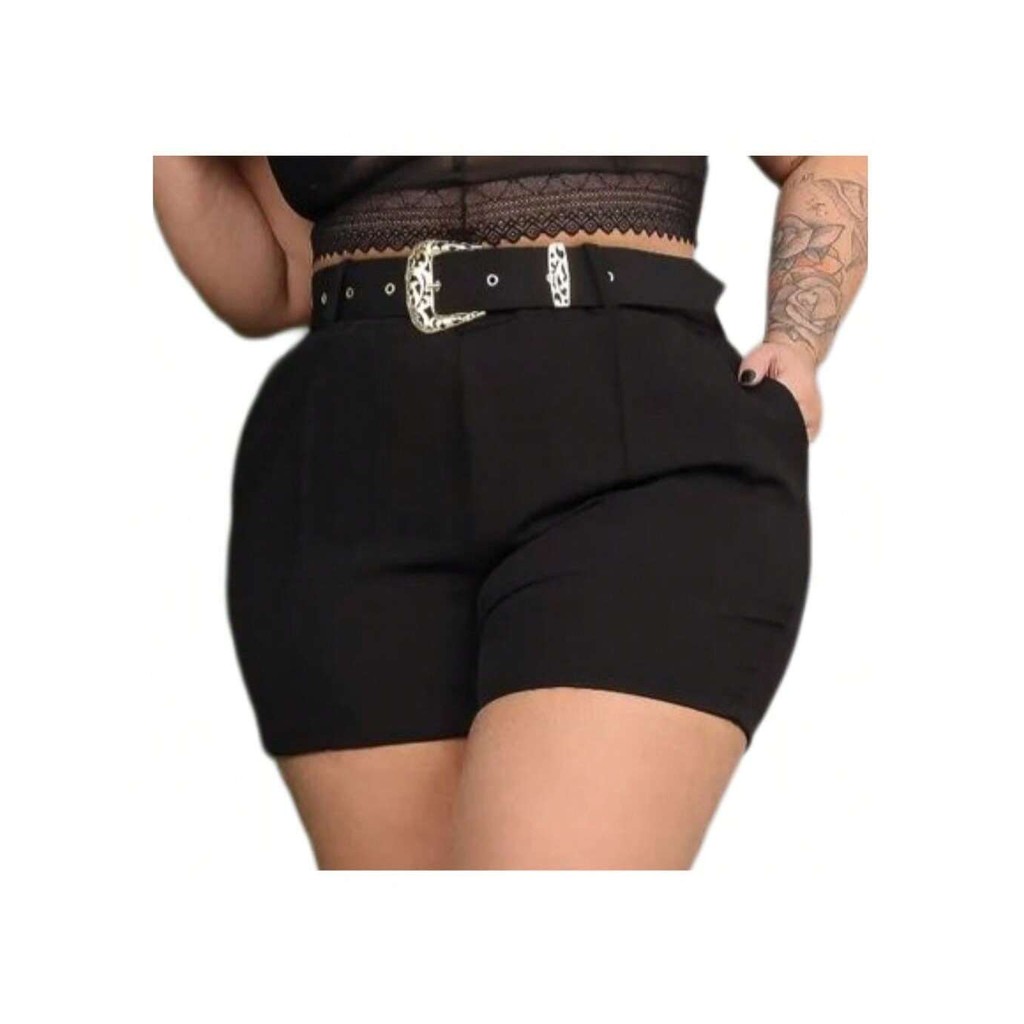 Short Bermuda Plus Size Alfaiataria Cinto Fivela Com Bolsos ( cinto pode ter variação de modelos)