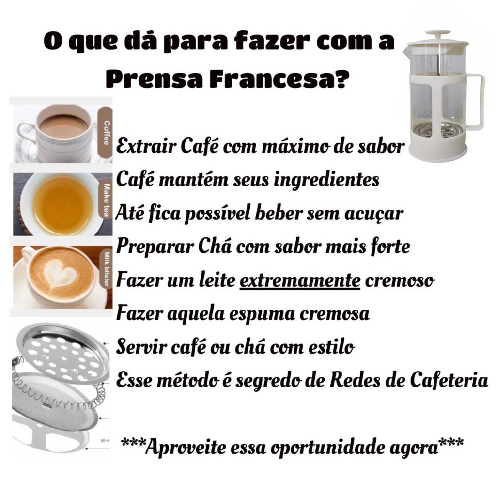 Cafeteira Prensa Francesa Café Filtro Inox 600ml Branca