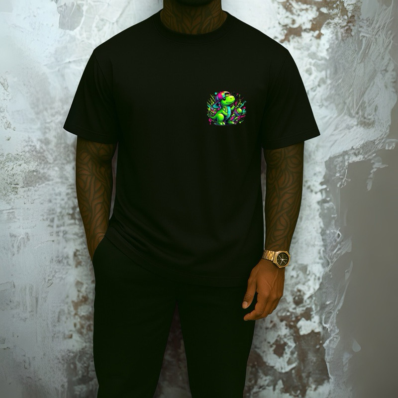 Camisa Masculina Algodão Dinossauro Estiloso Camiseta Estampada