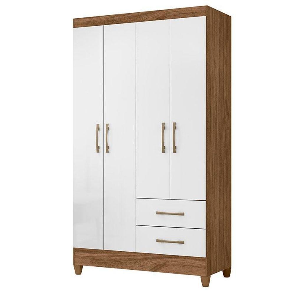 Guarda Roupa Solteiro Chile 4 Portas Naturale Branco Moval