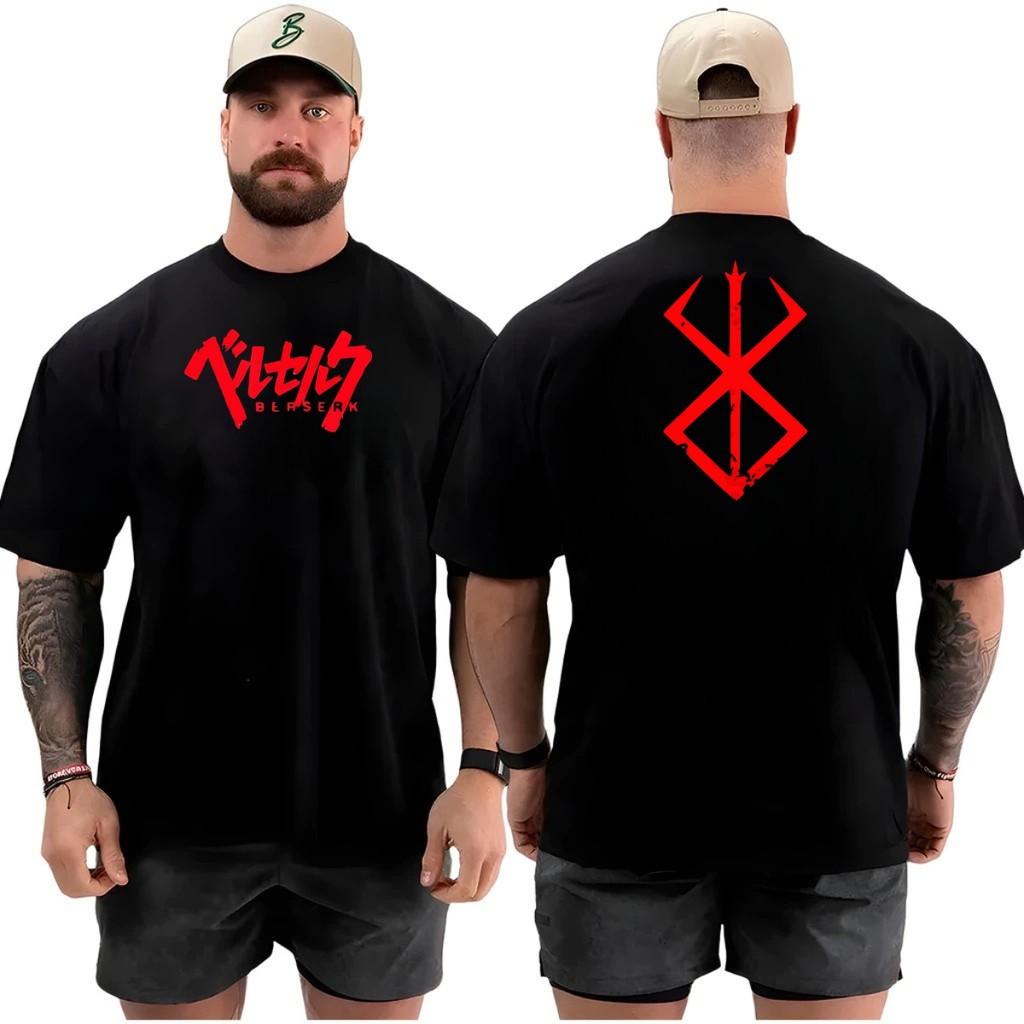 Camiseta Camisa Oversized Top para Academia Musculação anime Streetwear 100% Algodão berzerk