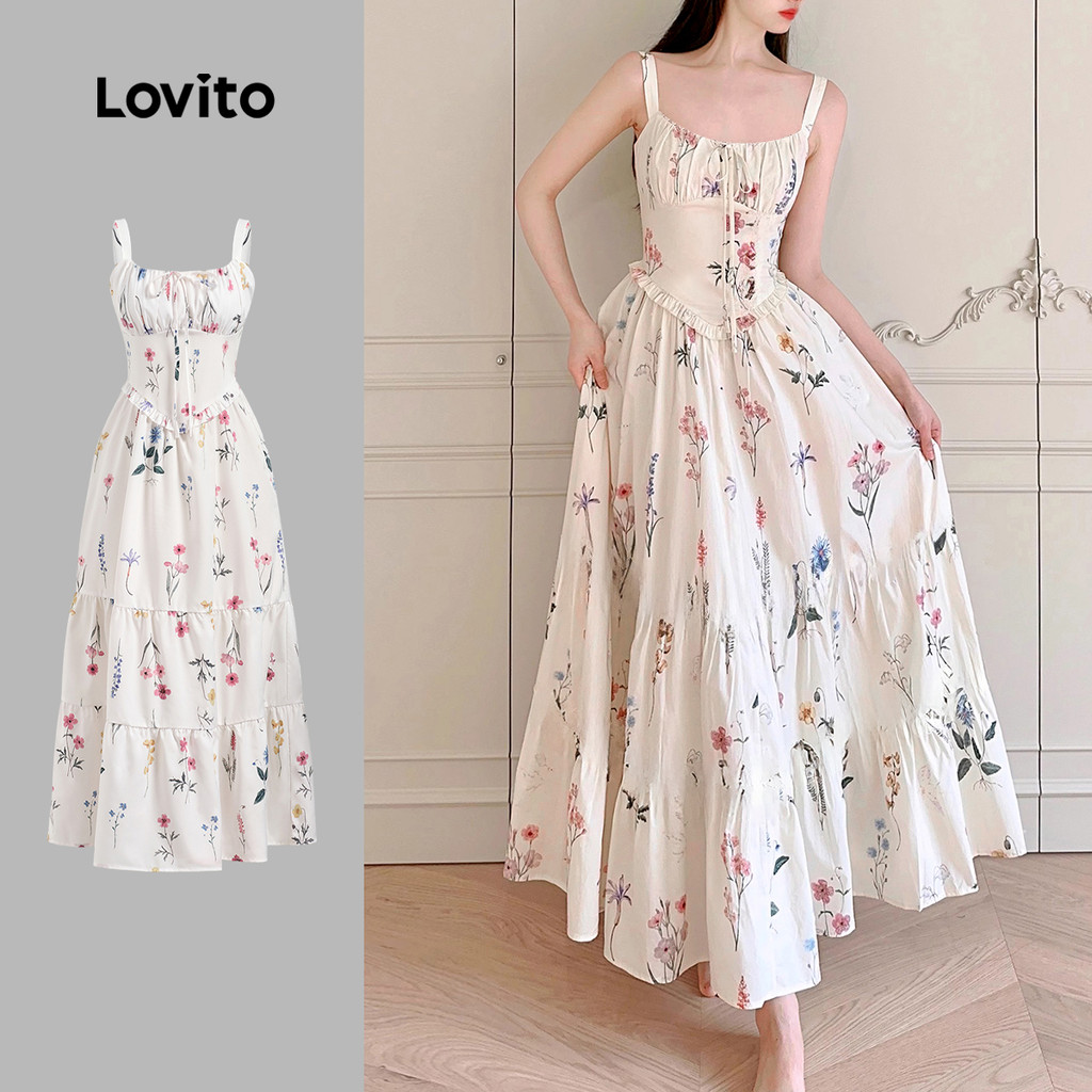Lovito Vestido Romântico de Rendas com Estrutura de Amarre  Linha de Primavera/verão para Mulheres L138ED570 em Oferta na Shopee