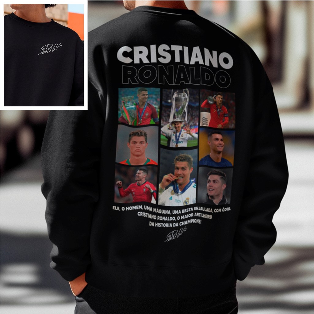 Moletom Cristiano Ronaldo Ídolo Do Futebol Casaco Blusa De Frio Gola Careca CR7 Papai Cris Agasalho