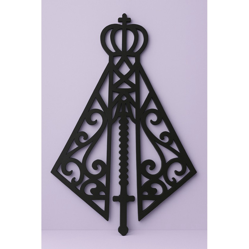 Quadro Decorativo Vazado Nossa Senhora Religioso MDF Preto 26x36 - GRANDE