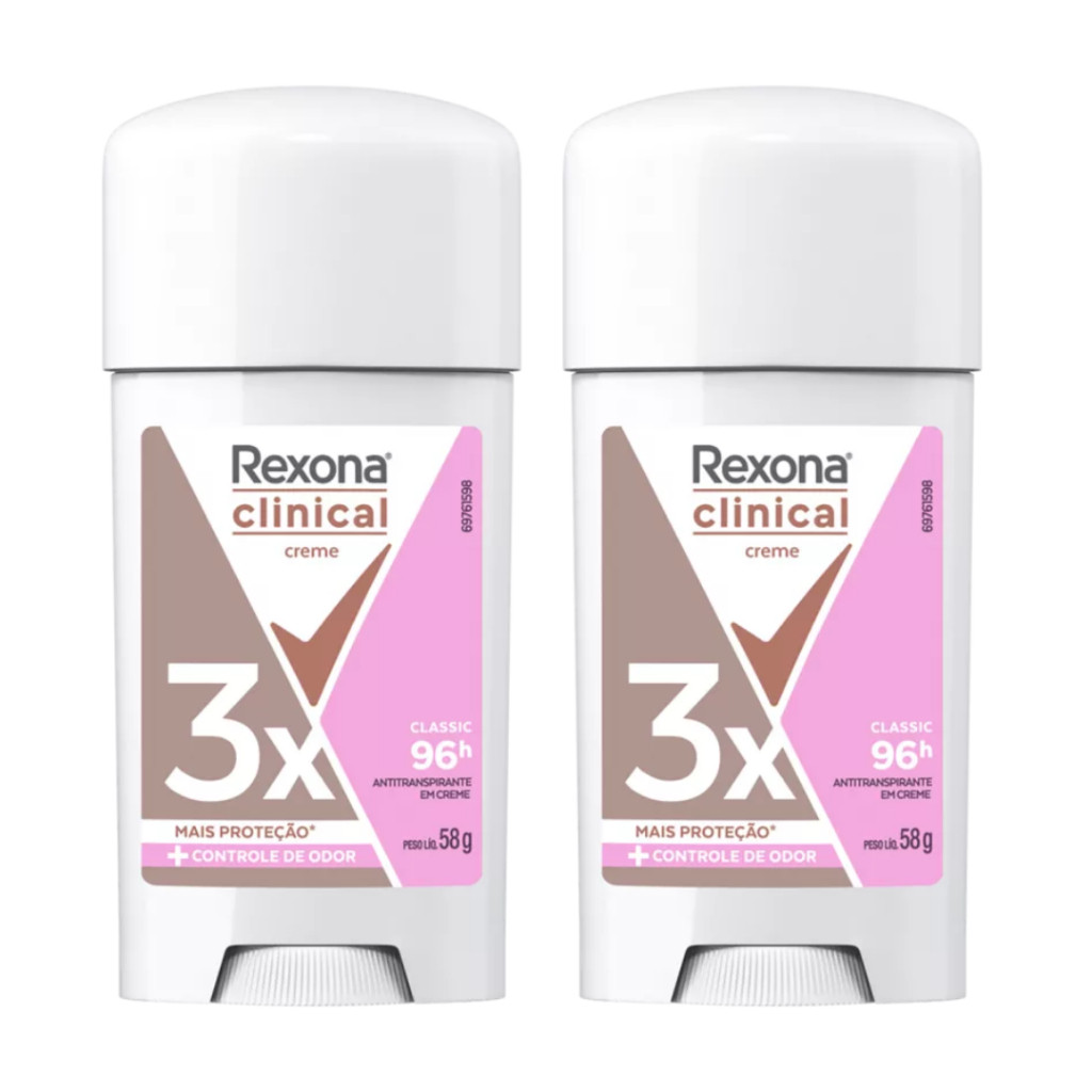 Kit 2x Rexona Clinical Creme Classic Desodorante Antitranspirante 58g Novo