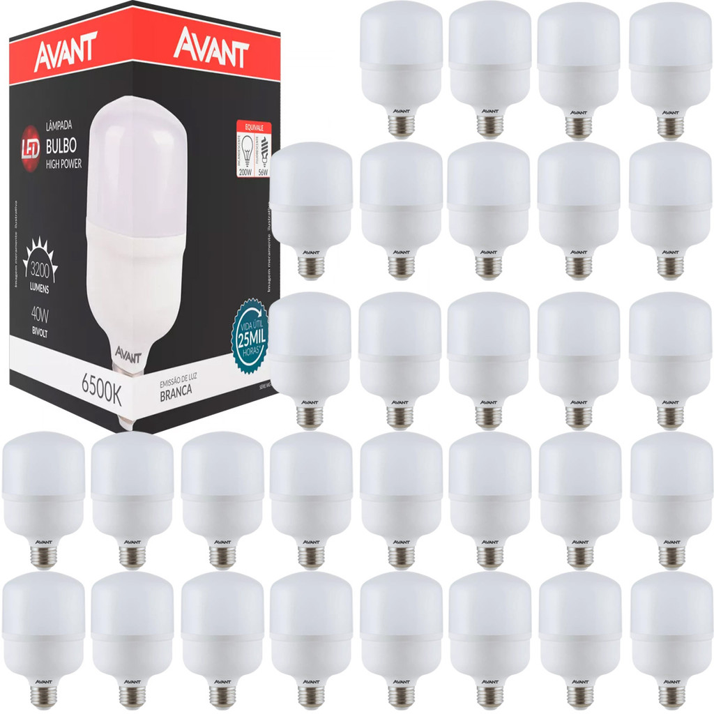 Kit 30 Lâmpada Bulbo 40W Soquete E27 Luz Branco Frio 6500K Bivolt 127v 220v Avant em Oferta na Shopee