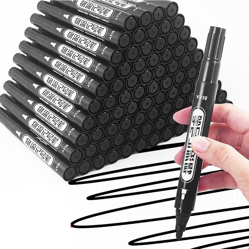 Kit 1/2/5/10 - Canetas Marcador Permanente Preta Ponta Fina 2.8mm Seca Rapido em Oferta na Shopee