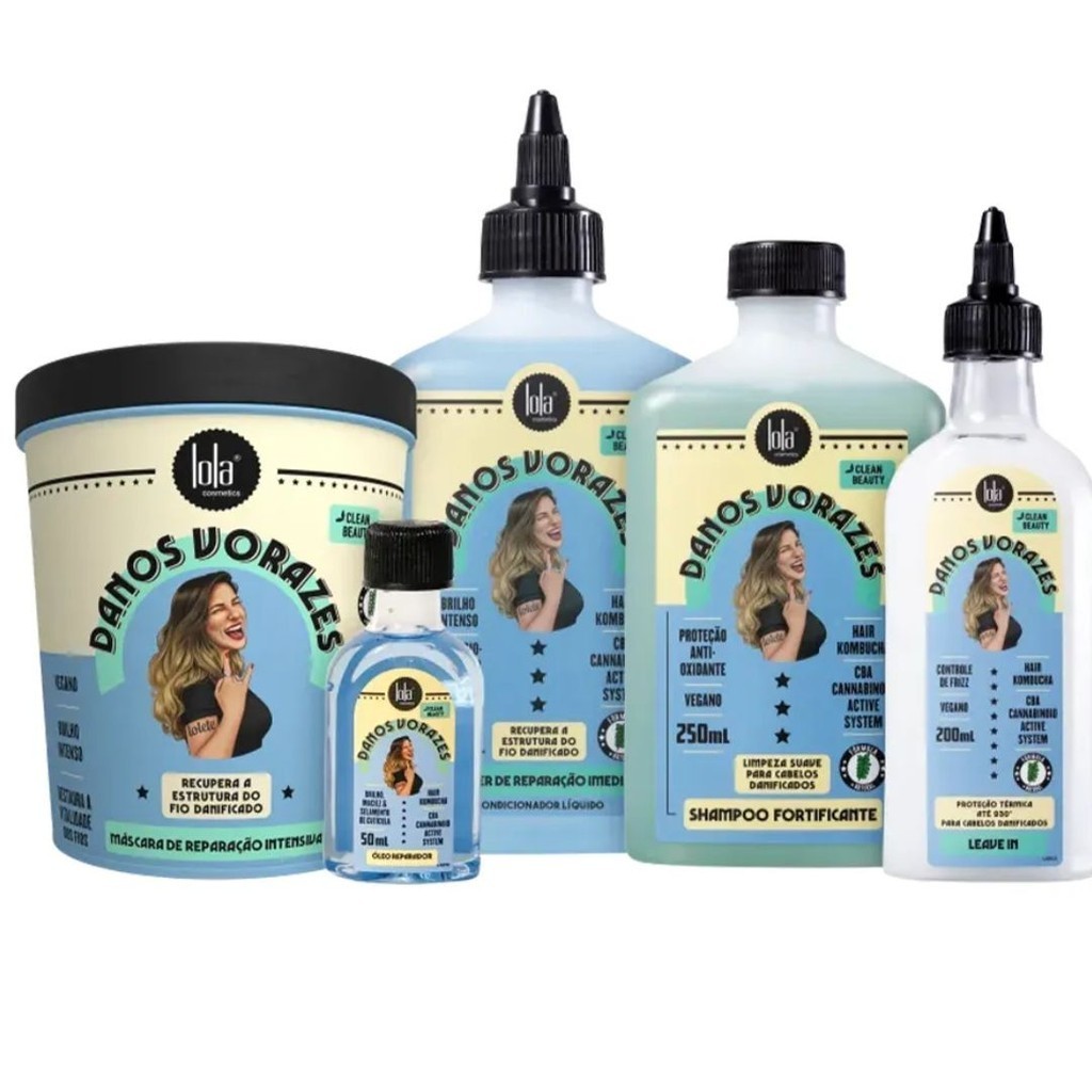 Kit Lola Cosmetics Danos Vorazes – Shampoo, Máscara, Booster, Leave-in e Óleo Tratamento Completo