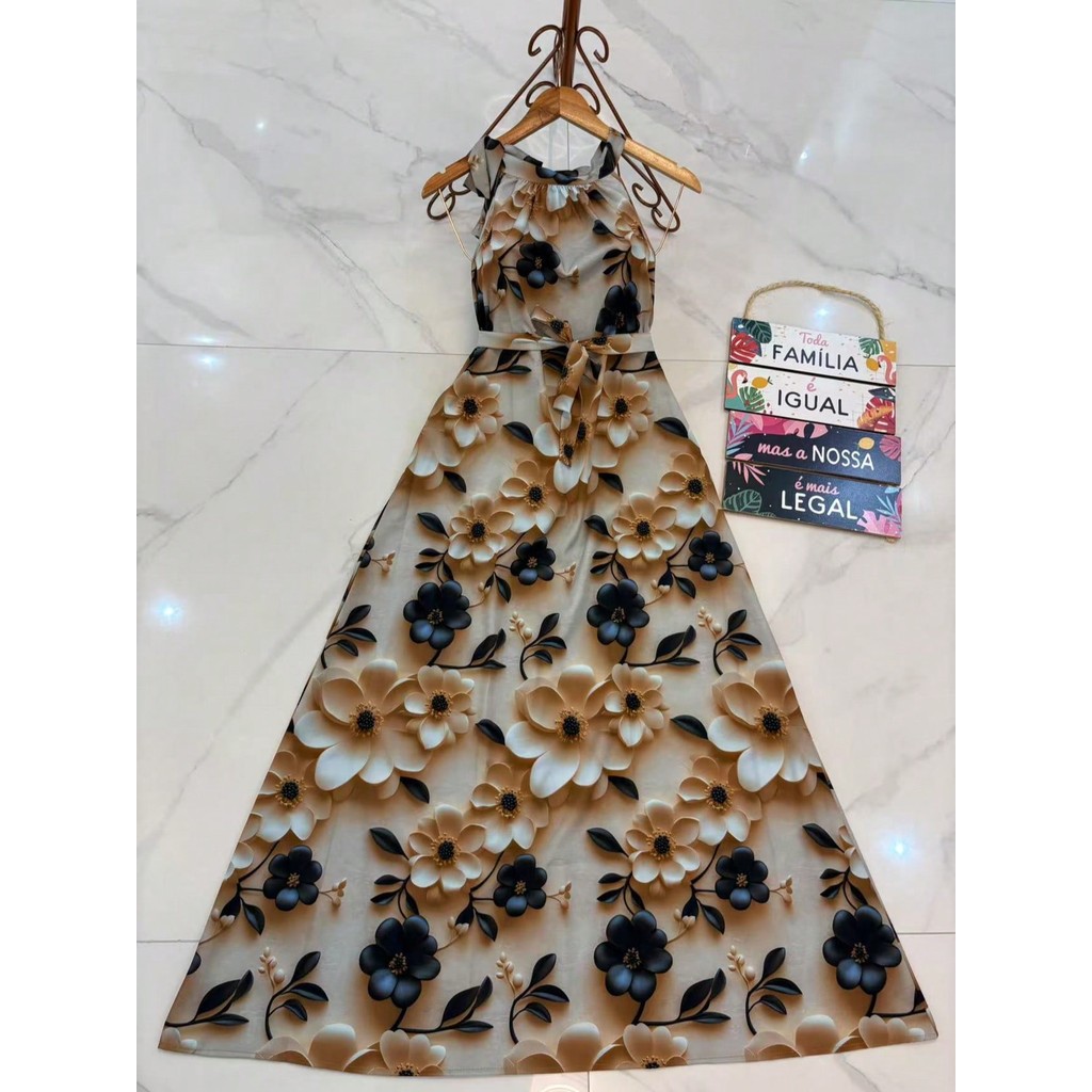 vestidos longo estampa 3d multicolorido novo modelo015-0045 em Oferta na Shopee