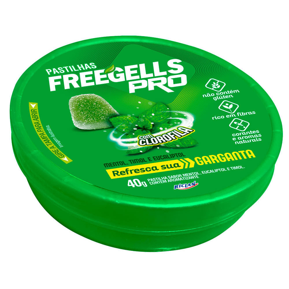 Pastilha Freegells Pro Mentol, Timol e Eucaliptol com Clorofila 40g - Food & Beverages