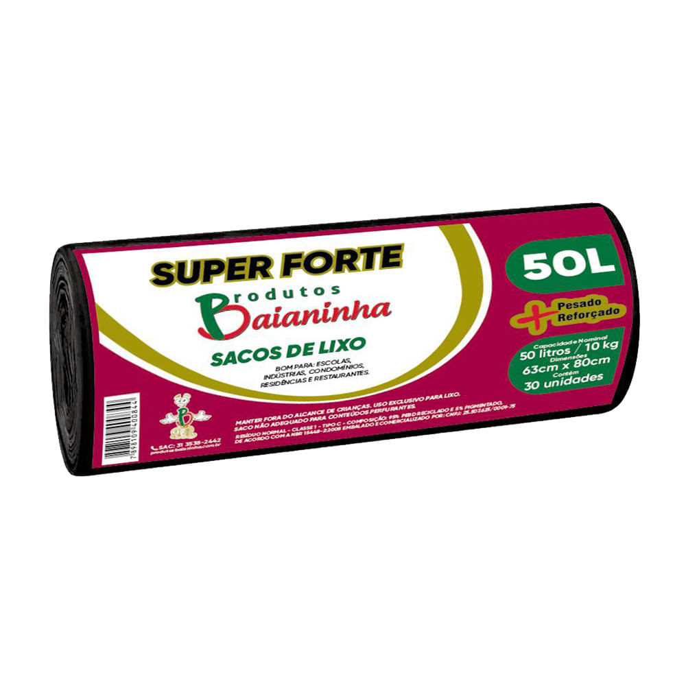 Saco de Lixo Baianinha Super Forte 50 Litros 30 Unidades - Home & Living