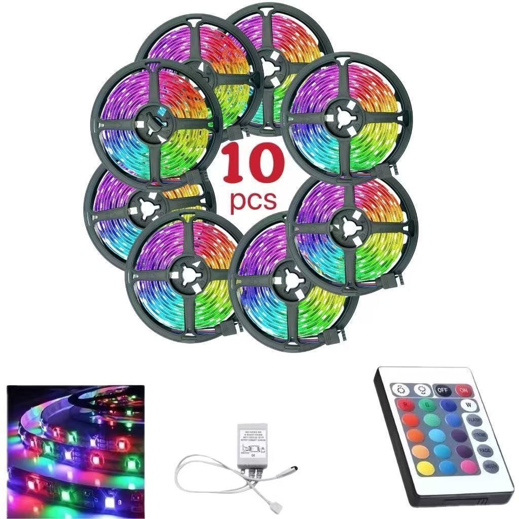 kit 10  Fita LED, modelo de faixa flexível RGB com controle remoto para decoração de sala de estar