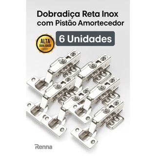 Kit 6 Dobradiça Reta Inox Pistao Amortecedor 35mm Renna em Oferta na Shopee
