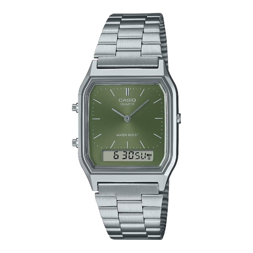 Relógio Casio Vintage AQ-230A-3AMQYDF Prata e Verde em Oferta na Shopee