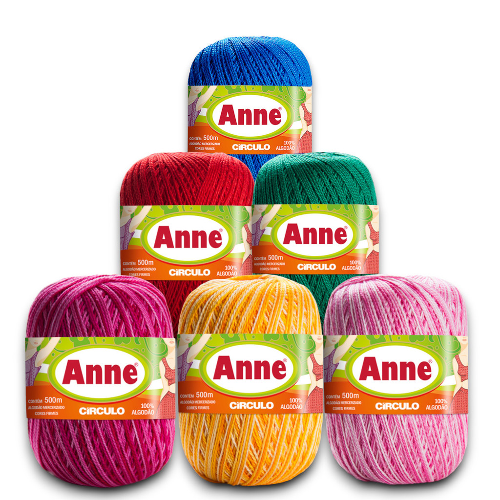 Kit Com 6 Linhas Fio Anne 500 Metros Círculo Crochê Algodão
