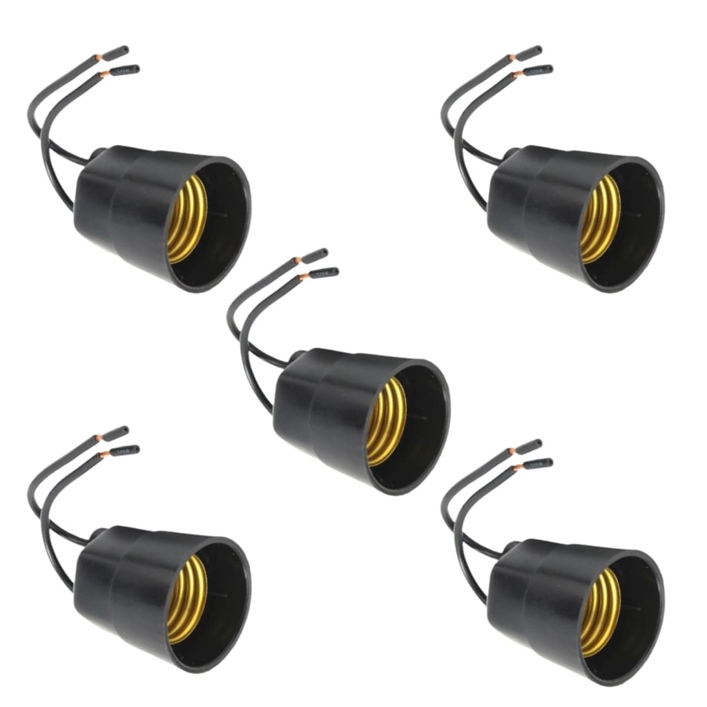 Kit 5 Soquetes com Rabicho Minion Preto Bocal para Lâmpada E27 Utilimix Conector de Luz Instalação Elétrica Casa Obra