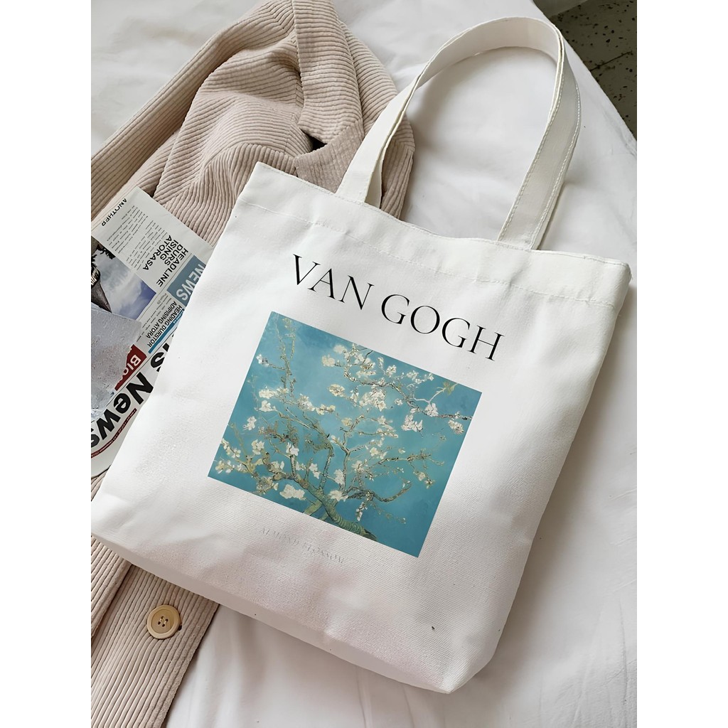Bolsa Sacola Ecobag Aesthetic Personalizada Obras Pinturas Van Goh Monet Michelangelo Algodão Cru