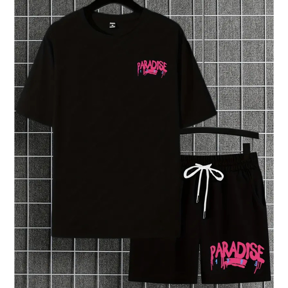 Conjunto Casual Shorts Moletom Camiseta Algodão PARADISE