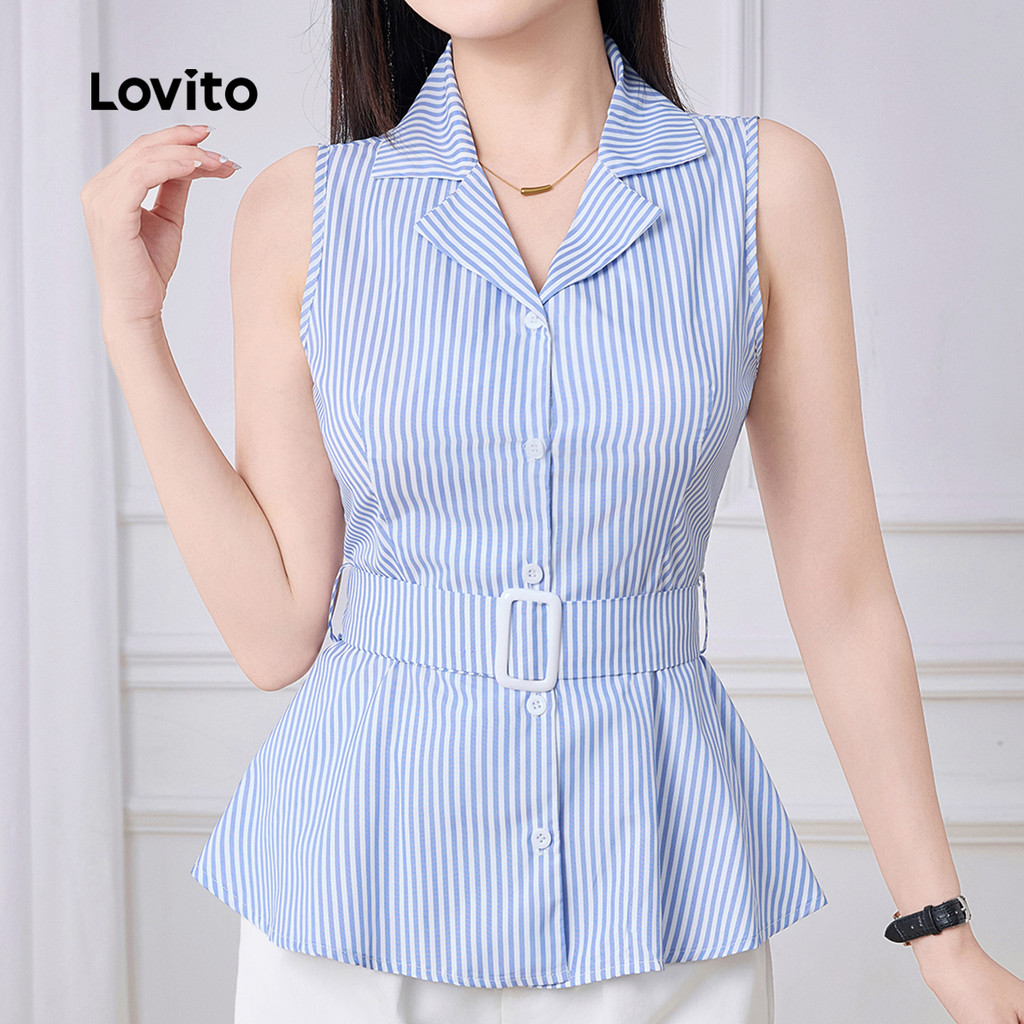 Lovito Camisa de Alfaiataria Boho com Gola para Primavera/verão para Mulheres L143ED092