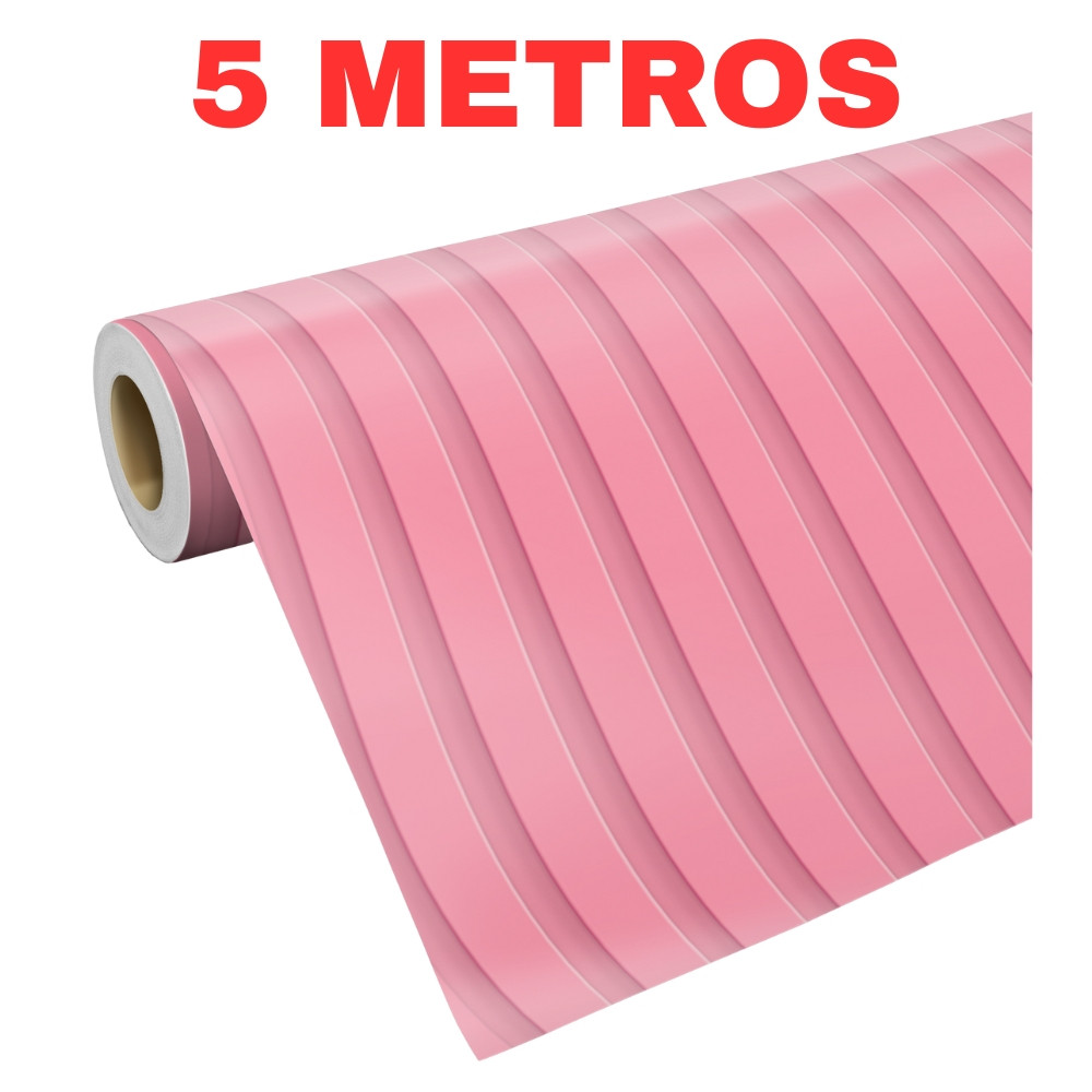 Queima de Estoque ! Papel de Parede Adesivo Ripado Rosa Madeira Efeito 3D Lavável 5 Metros