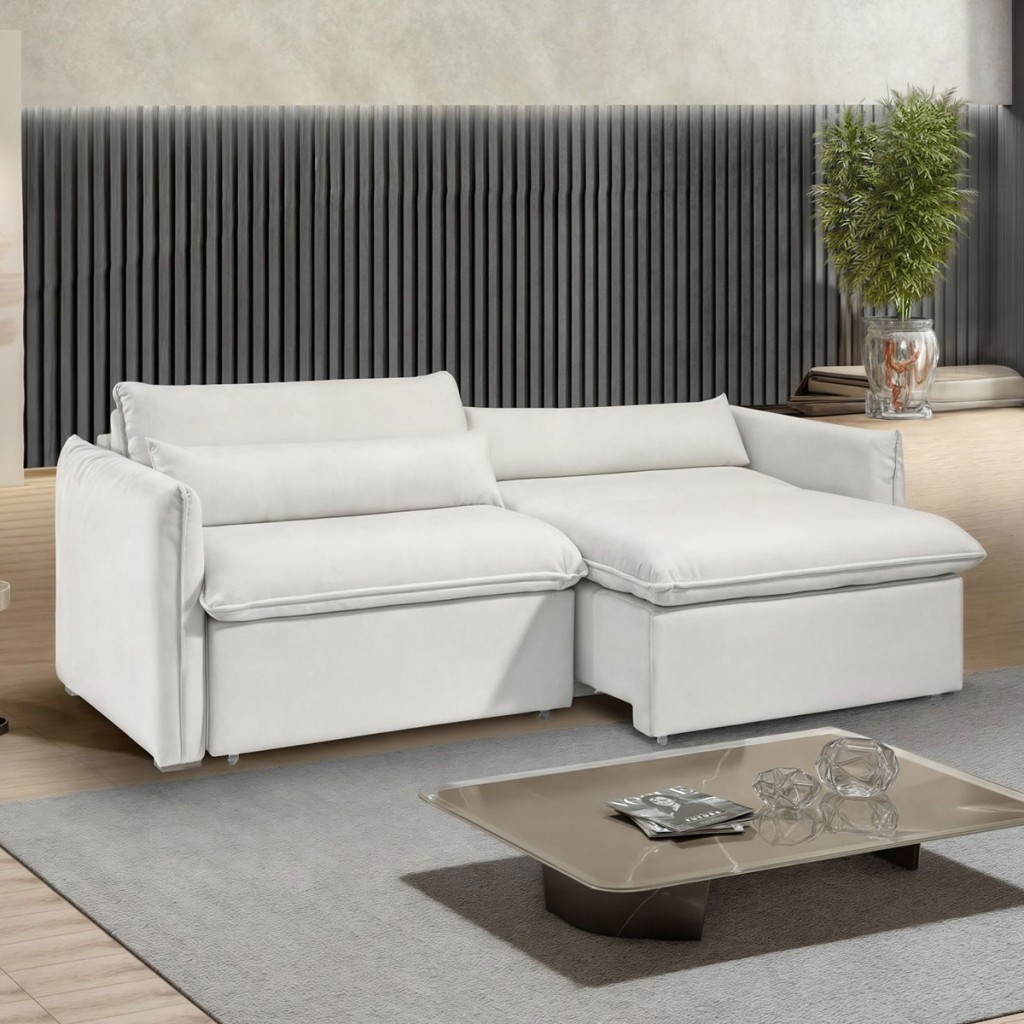 Sofá Cama 3 Lugares Aurora Retrátil Boucle Gelo - Celflex em Oferta na Shopee